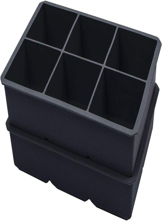 Xpandio BPA Free 6 Big Ice Tray Mold Giant Jumbo Large Food Grade Silicone Ice Cube Square Tray Mold DIY Ice Maker Ice Cube Tray (Black, 2 Pc) - Image 1